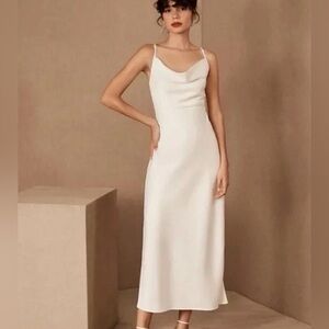 NWOT BHLDN Sachin Babi Cali Satin Cowl-Neck Midi Slip Dress White Wedding size 6